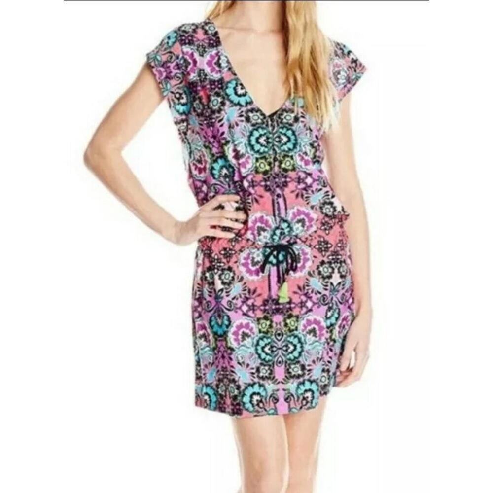 Nanette Lepore Women's Bali Batik Patterned Tie Waist Coverup Dress M NEW #C2